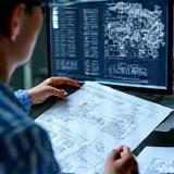 Engineer reviewing machinery blueprint